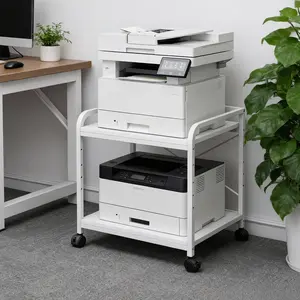 Garvee Upgraded-Under Desk Printer Stand, 2-Tier Space-Saving Design, 20 Inch Deep Adjustable Shelf, Rolling Printer Cart, Mobile Office Storage Organizer, Durable Desktop Rack