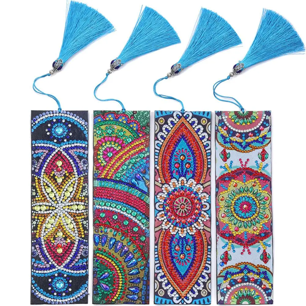 DIY Mandala Diamond Painting Bookmark with Acrylic Drills - Handmade Tassel Page Marker, Boho Artwork Gift for Readers