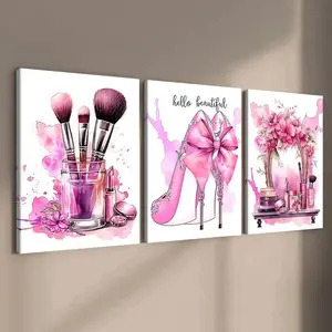 3 Count Wooden Frame Canvas Prints with Beauty Fashion Art Posters, Modern Women's Room Wall Decor, Stylish Waterproof HD Artwork for Living Room and Bedroom, Hanging Wall Art, Decoration
