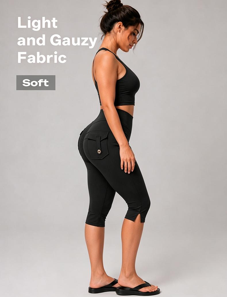 JOJOANS Women's Denim Capri Pants, High-Waisted Yoga Pants, Workwear-Style Pants with Pockets, Tummy-Tucking and Butt-Lifting Design, Women's Sports, Fitness, Running, and Soft Workout Yoga Leggings Spandex Womenswear