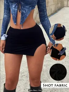 Women's Side Slit Fitted Short Skirt, Waist Slimming Design, Enhances Leg Lines, Perfect for School and Various