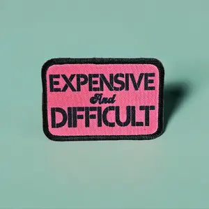 Expensive  and difficult meme pink 2"x3" removable morale patch with hook and loop backing