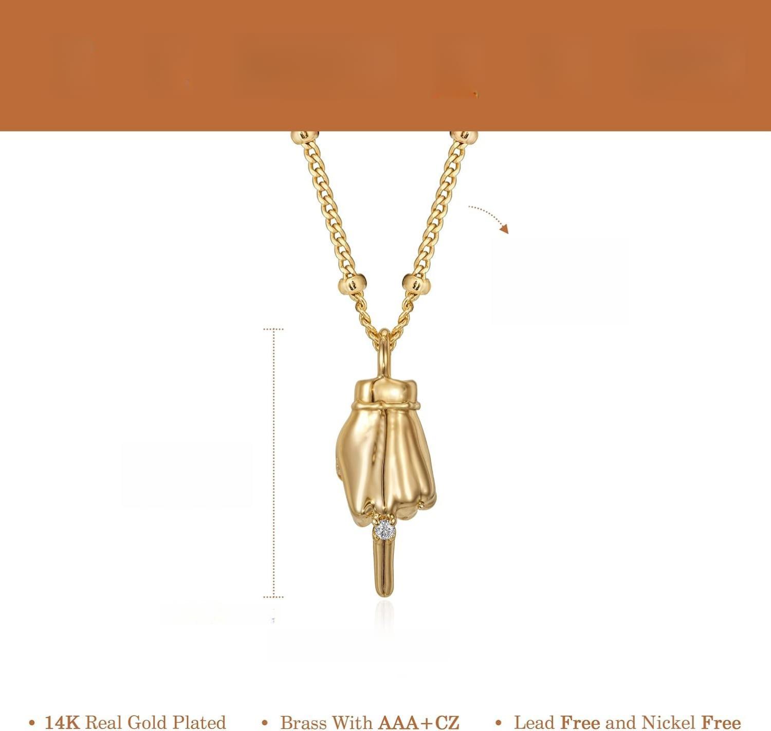 Fettero Gold Plated Hand Pendant Necklace for Women – Dainty Cubic Zirconia Charm Chain, Trendy Statement Jewelry Gift