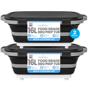Havenity BBQ Prep Tub 2 Pack (16L+16L) - Multifunctional Collapsible Camping Cutting Board with lid, Meat Storage Container for Meal Prep, Dish Bowl Perfect for Grilling Outdoor Cooking (XL x 2)