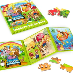 SYNARRY Magnetic Puzzles for Kids Ages 3-5, 20 Pieces Toddler Animal Puzzles, Children Travel Activity Toys Games for 3 4 5 6 Years Old Kids Boys Girls in Car Airplane, Learning Magnet for Road Trip