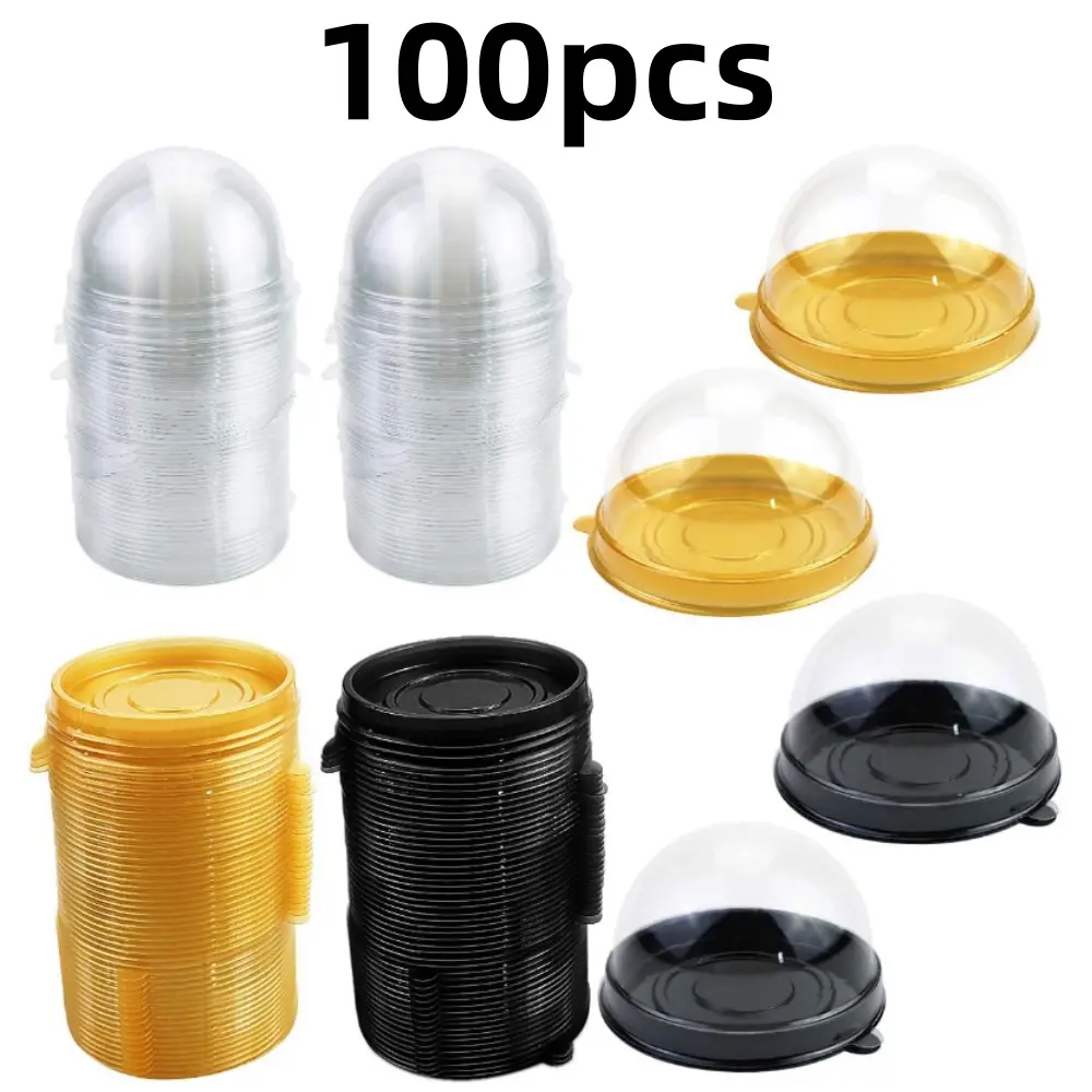 100 pcs Mini Cupcake Boxes Individual Mini Cupcake Boxes Clear Plastic Mini Domes Box Disposable Stackable Cupcake Containers for Desserts, Charcuterie, Strawberry, Mooncake