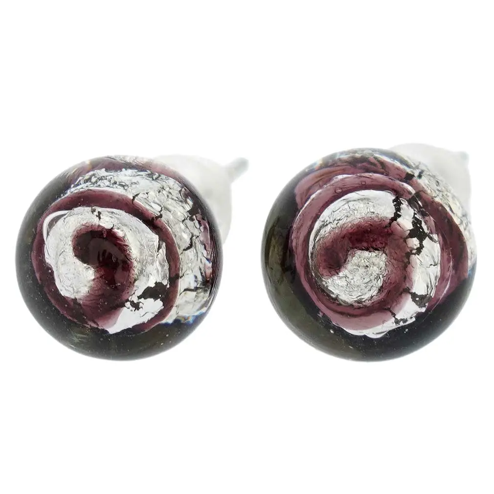 Women's Fashion Handmade Murano Glass Ball Stud Earrings - Purple Swirled Pattern, Valentine Gift for Special Occasions (Glass Of Venice), Female