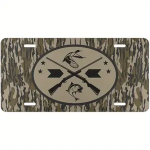 Vintage Camouflage Hunting License Plate - Duck Hunting Decoration with Crossed Gun Patterns - Made in USA Heavy Duty Aluminum Vehicle Tag - Easy to Install Decoration for Farm Trucks - Gift for Hunters and Outdoor Enthusiasts - Standard 6x12inch License