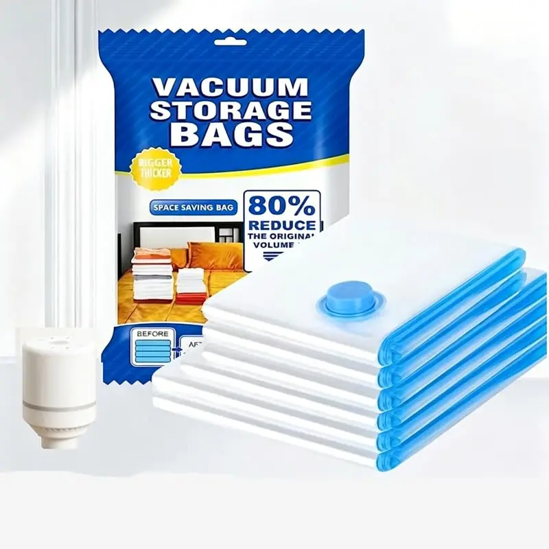 6-Pack Vacuum Compression Space Saving Storage Bags with Electric pump  Space Saving Storage Bags, Airtight Resealing Sealed Organizers for Luggage, Sturdy Lightweight Clothes Storage Solution, Vacuum Bags For Travel