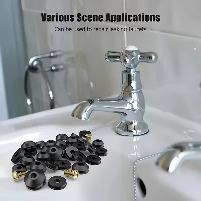 48pcs Flat and Bevel Water Faucet Gasket and Brass Screw Combo, Ideal for Quick Opening Faucet Valve Core Replacement, Durable and Reliable