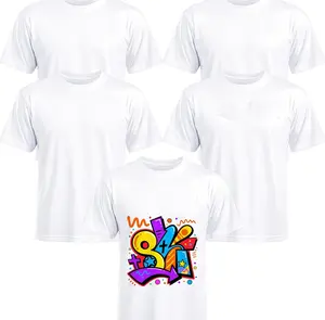 Joyclub 5 Pack Sublimation Blanks Bulk Wholesale White Polyester T Shirts for Heat Transfer Unisex Crew Neck Short Sleeve DIY
