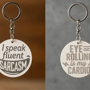 Funny Sarcastic Keychain Set, 2 Double-Sided Designs with 'I Speak Fluent Sarcasm' and 'Eye Rolling is My Cardio', White Metal