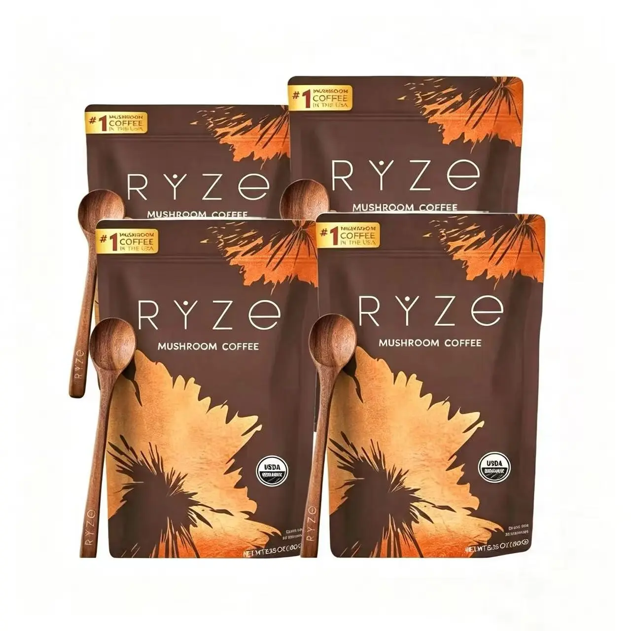 X2 RYZE SUPERFOODS Mushroom Coffee USDA Organic with 6 Adaptogenic Mushrooms and MCT Oil, USA Grown Instant Coffee for Better Energy, Focus, Digestion, Immunity with Lions Mane & Turkey Tail (30 servings)