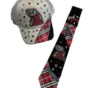 "ba" Trucker Hat with Matching Tie - White with Red Accents and Elephant Logo - Perfect for Casual Wear