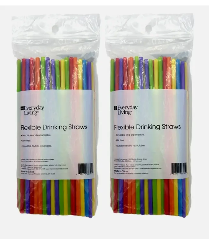 EVERYDAY LIVING Flexible Plastic Drinking Straws (200 ct, Assorted) Bendable