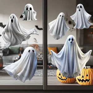 4Pcs/set Halloween Static Cling Window Stickers Set Skull Pumpkin Ghost Decorations for Party Home Office Glass Door Decoration