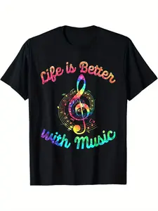 Life Is Better With Music Notes Symbol Tie Dye Musician T-Shirt Summer Comfortable Casual Short Sleeve T-Shirt