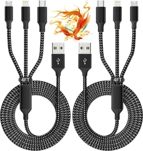 Multi Charging Cable(2Pack 4FT), 3 in 1 USB Charging Cable for Multiple Devices, Braided Universal Phone Charger Cord with Type-C, Micro USB, IP Port for iPhone17/16/14/Android Phones and More