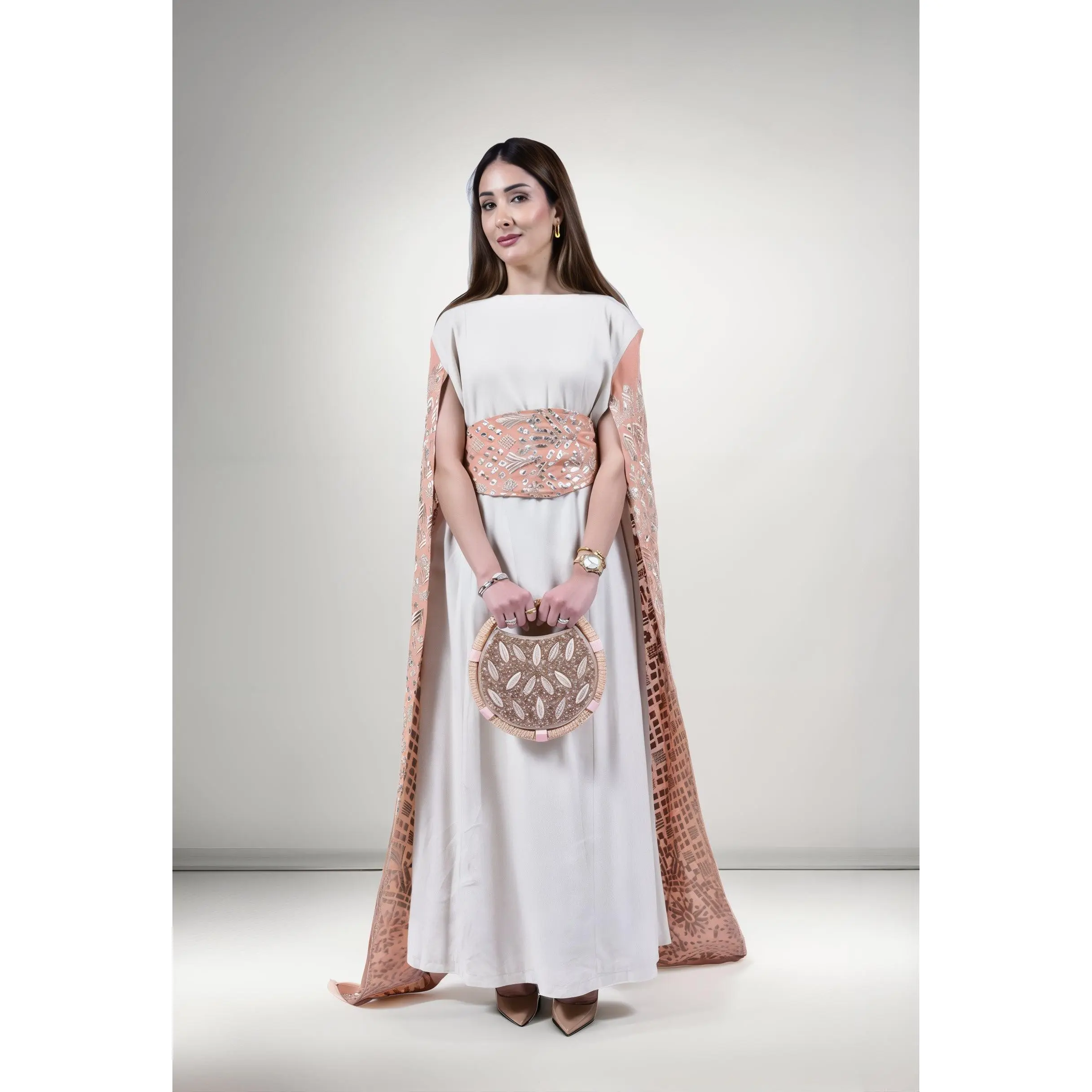 Desert Glow Kuwaiti Dress with Embroidered Cape