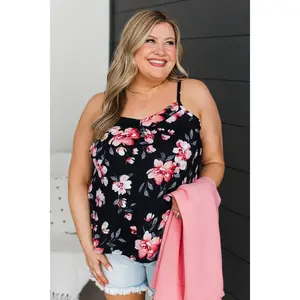True Desire Floral Tank Top- Black