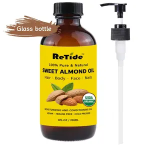 USDA Organic Sweet Almond Oil 100% Pure Cold Pressed Unrefined Vegan Hexane-Free Glass Bottle 8 Fl Oz Moisturizing Conditioning Hair Face Body Nails