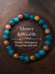 Health Wealth Bracelet, Handmade Blue Topaz Hematite Colorblock Beaded Jewelry, Fashion Accessory for Men and Women, Perfect Gift