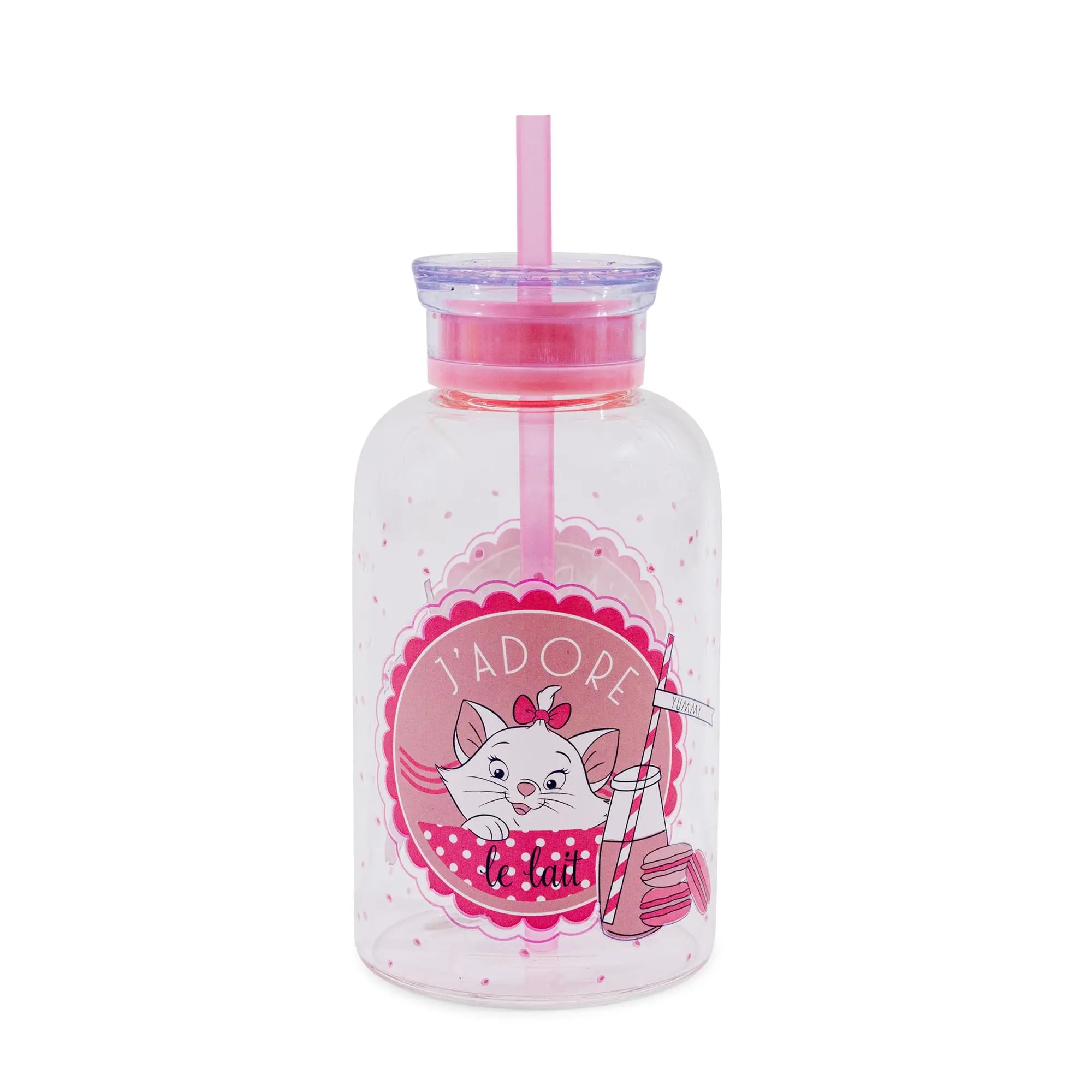 Disney The Aristocats Marie "J'adore Le Lait" Glass Milk Bottle With Straw