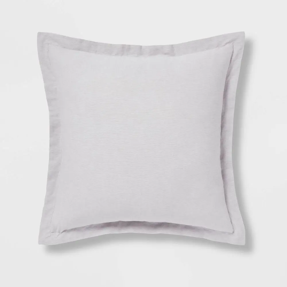 Euro Cotton Linen Blend Chambray Decorative Throw Pillow Light Gray - Threshold: Indoor Square Cushion Zipper Closure OEKO-TEX Certified