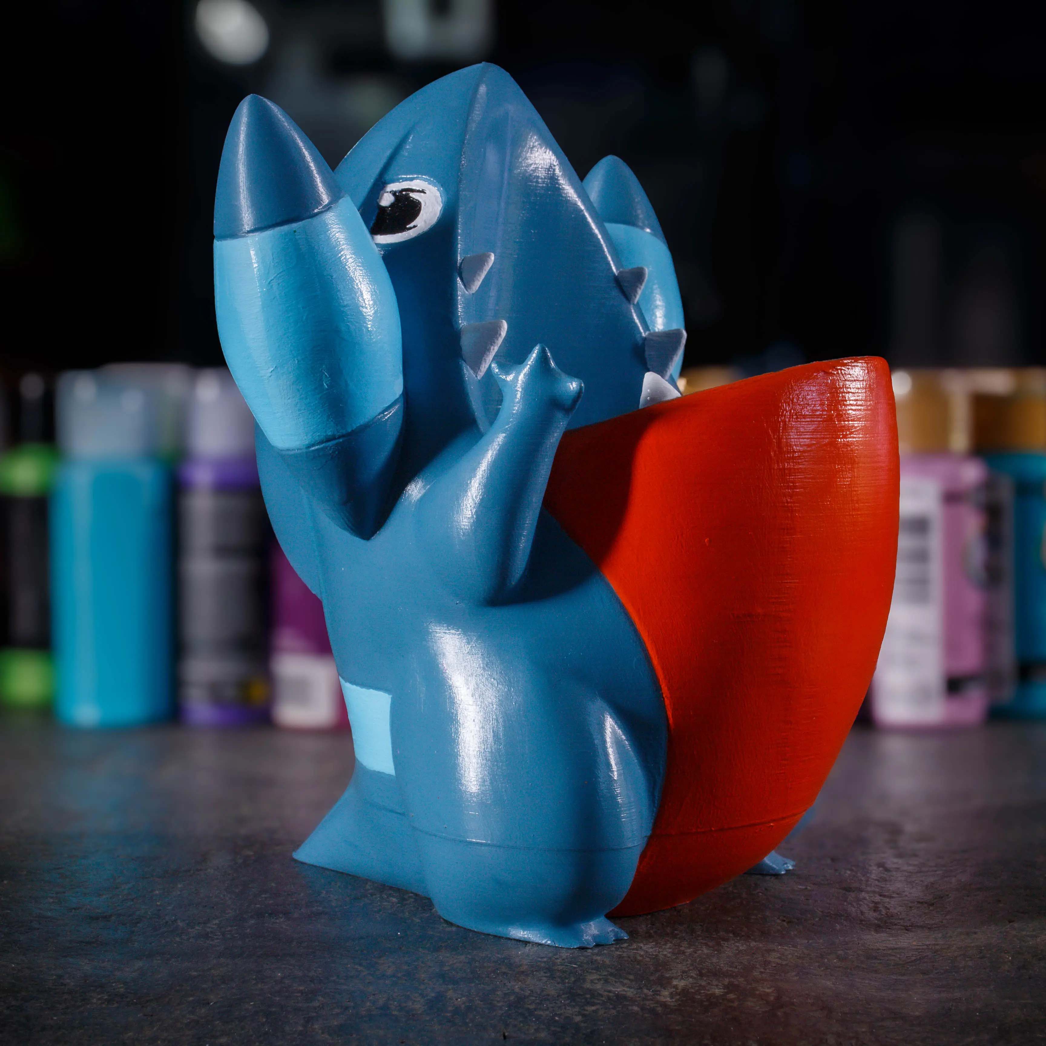 Pokemon 3D printed gible pen holder/planter-3D printed-unique, hand painted artistic indoor planter for room decor-Perfect gift for pokemon fans