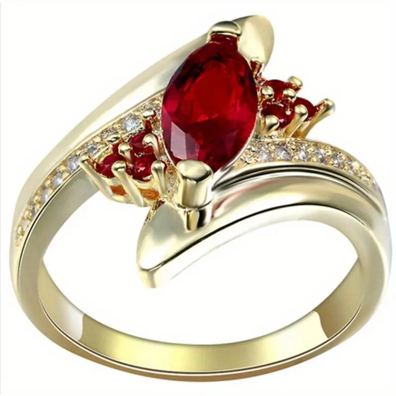 Women's Elegant Vintage Gold Costume Ring with Synthetic Ruby, Zinc Alloy Daily Wear Jewelry, All-Year-Round Female Gift for Anniversary, Gift-Ready for Stacking