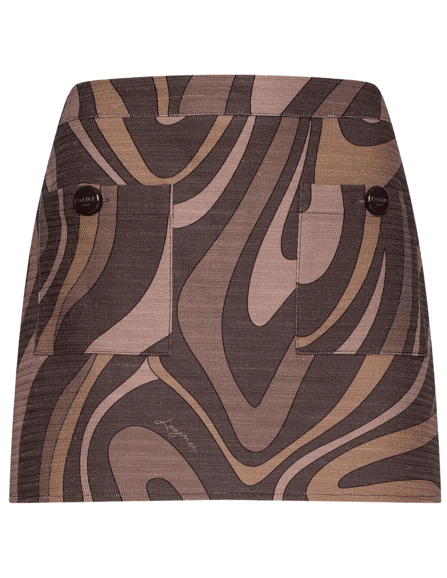 L'AGENCE Cyra Low Rise Mini Skirt in Sepia Brown Multi Abstract Swirl
