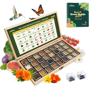 Year-Round USDA Zone 9 Seed Bank, Gift for Mom Dad, 32 Varieties Non-GMO Heirloom Seeds of Vegetables, Herbs Gardening Gifts for Women Men, Survival Kit for Raised Garden Bed, Greenhouse