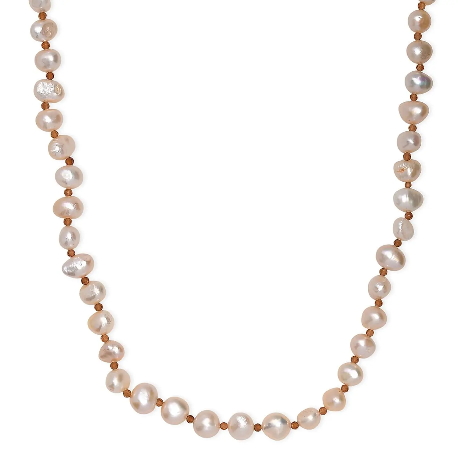 Peach Freshwater Pearl and Ratnapura Hessonite Garnet 20.00 ctw Necklace in 18K Vermeil Yellow Gold Over Sterling Silver