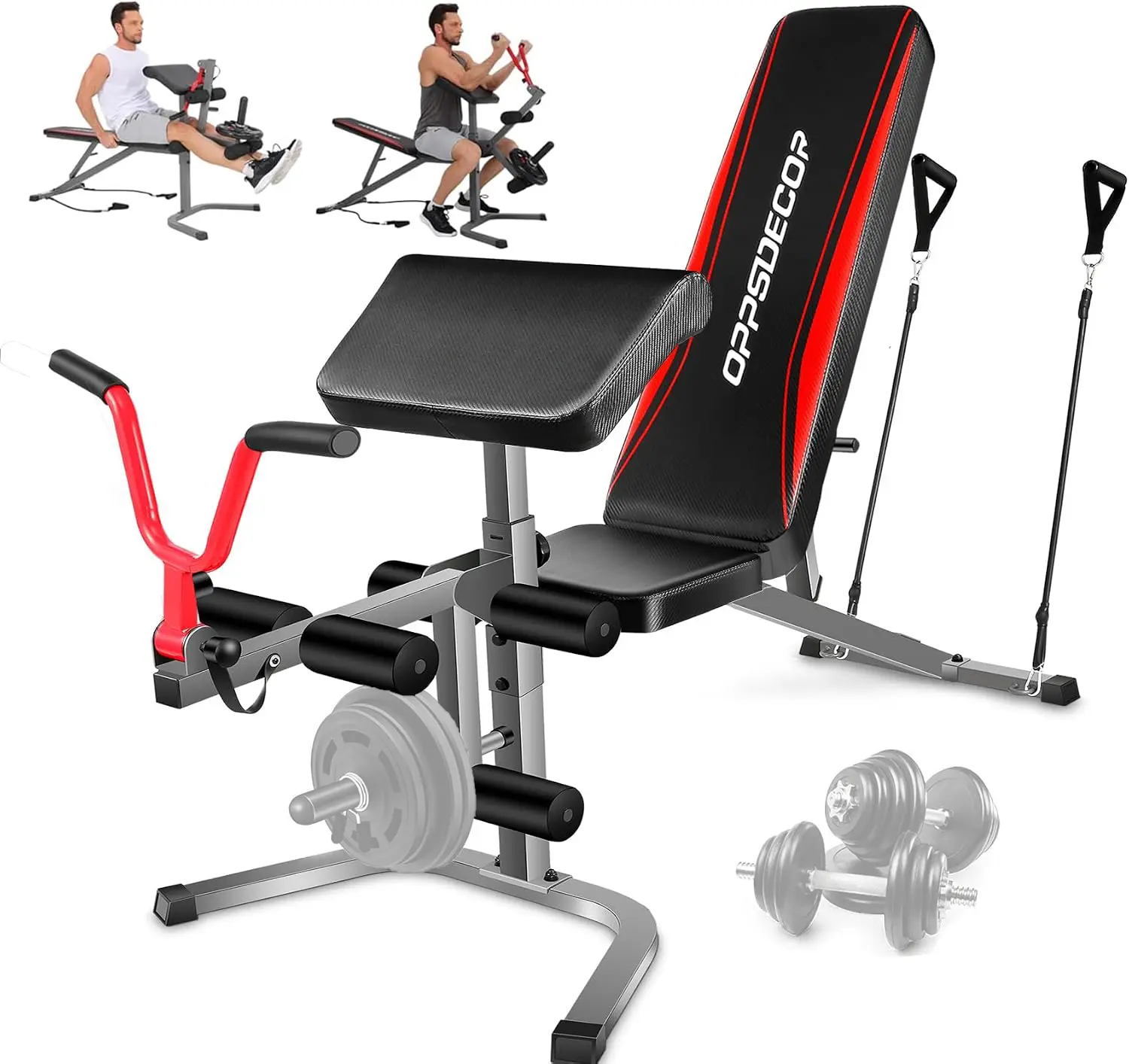 【TikTokShopBlackFriday】OPPSDECOR Olympic 900LBS Adjustable Weight Bench Press with Leg Extension & Preacher Curl Pad for Home Gym Workout Equipment (Weights & Dumbbells Not Included)