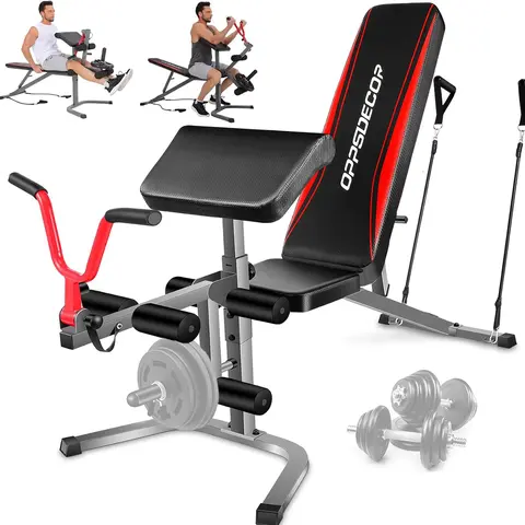 【TikTokShopBlackFriday】OPPSDECOR Olympic 900LBS Adjustable Weight Bench Press with Leg Extension & Preacher Curl Pad for Home Gym Workout Equipment (Weights & Dumbbells Not Included),outdoorfun