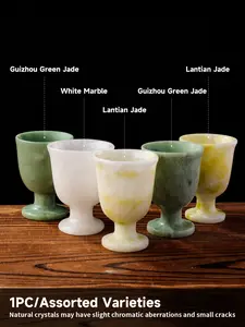 1PC Natural Crystal Natural Jade & Marble Goblet | Handcrafted Stone Wine Cup, Elegant Green Jade/White Marble Chalice for Home Bar Decor, Unique Drinkware