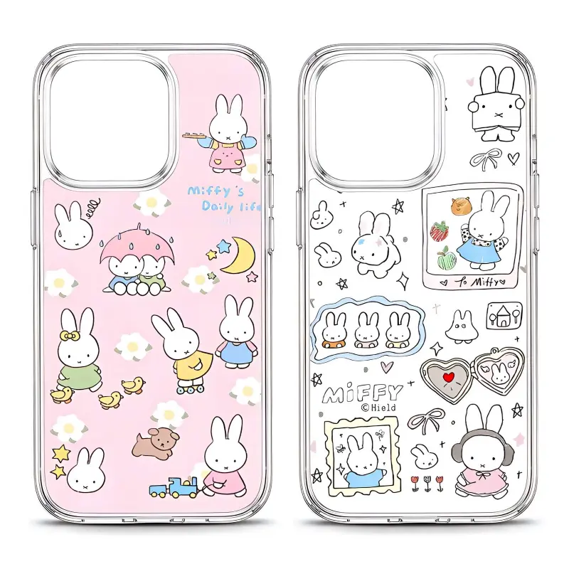 Playful Miffy Rabbit Phone Cases For iPhone 17 Promax Pro Air 16 Plus 15 14 13 12 11 Transparent White IMD TPU Shockproof Dustproof Protective Cover Shells Gift For Birthday Christmas Valentine Halloween