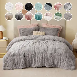 Shaggy Comforter Set, Long Faux Fur Cozy Down Alternative, Modern Casual Ultra Soft All Season Fluffy Bedding with Matching Sham