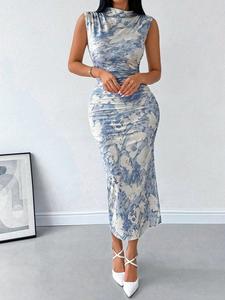 women's floral print tank dress, elegant sleeveless long dress for holiday vacation daily wear, ladies summer clothes, womenswear