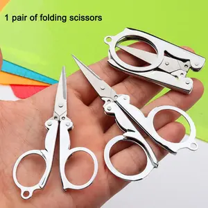 1pc Folding Scissors, Steel Small Scissors Pocket Portable, Foldable String In Key Ring Travel Scissors Mini Craft Knife, Paper Cutters, Cutting Supplies