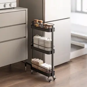 Wayshome Rolling Storage Cart, 3 Tier Bathroom Organizer Mobile Shelving Unit, Metal Utility Cart Tower Rack for Kitchen Laundry Narrow Places Fully Assembled Furniture 4.72"D x 14.96"W x 28.74"H