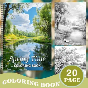 Spring Theme Coloring Book, Relaxing Meditation, Dark Forest & Flower Pages, Stress Relief Art Spiral Coloring Book, 20 Pages, Perfect Gift