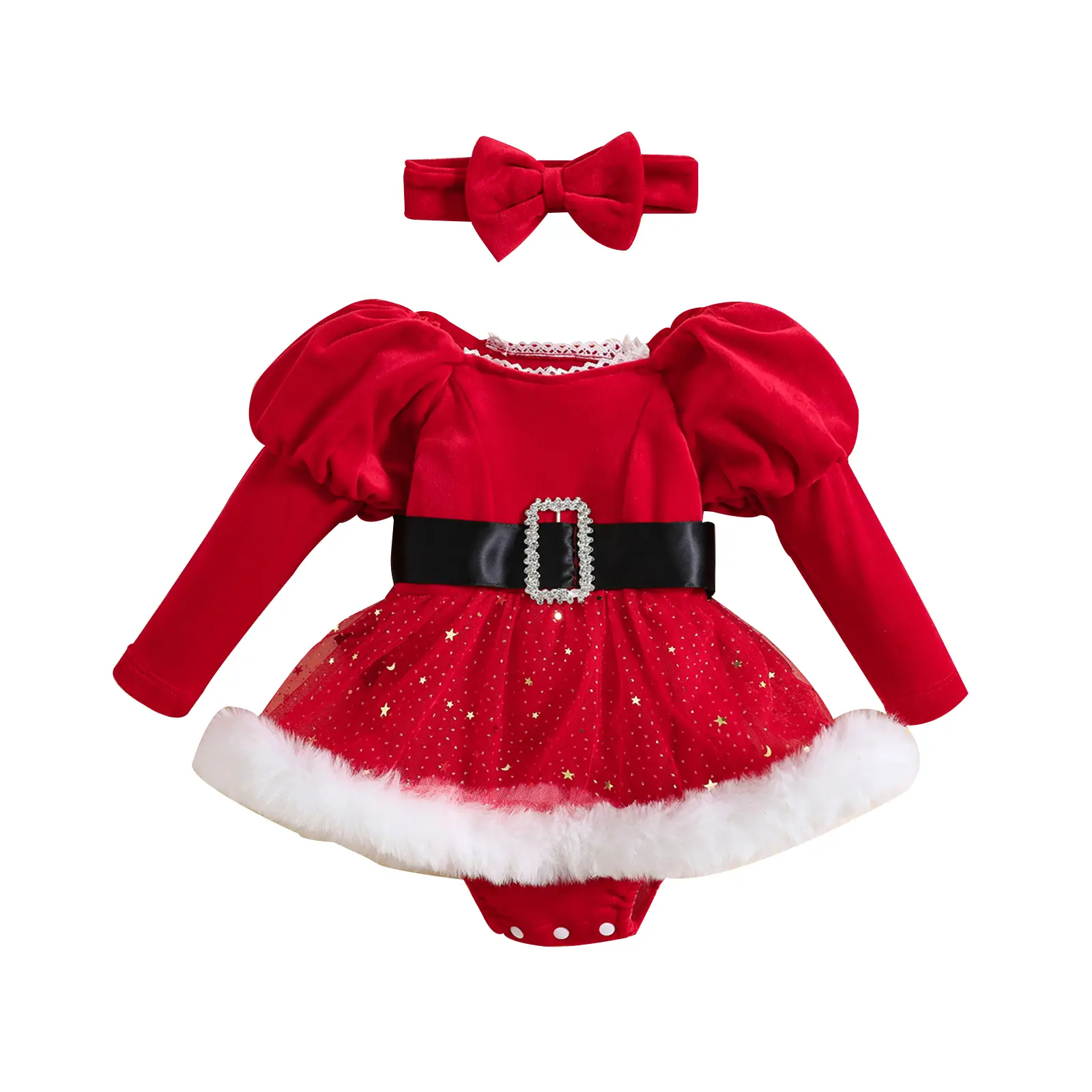 Baby Girl Christmas Outfit Newborn Xmas Dress Infant Girls Long Sleeve Romper Dress My First Christmas Clothes