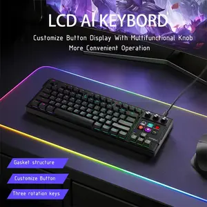 78 Key Wired Gaming Keyboard with Stream Deck, 6 LCD Shortcut Keys, 3 Knobs, RGB Backlit, Switch, Hot Swappable for Obs Twitch