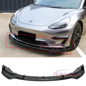 FITS 2017-2024 TESLA MODEL 3 GLOSSY BLACK 3PC V2 STYLE FRONT BUMPER LIP SPLITTER KIT