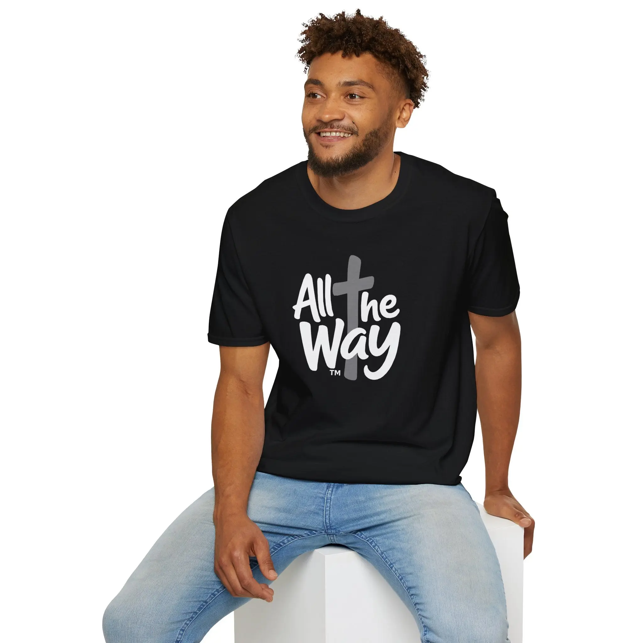 Faith-Inspired Christian Graphic T-Shirt, All The Way Cross Logo Tee (Gildan 64000)
