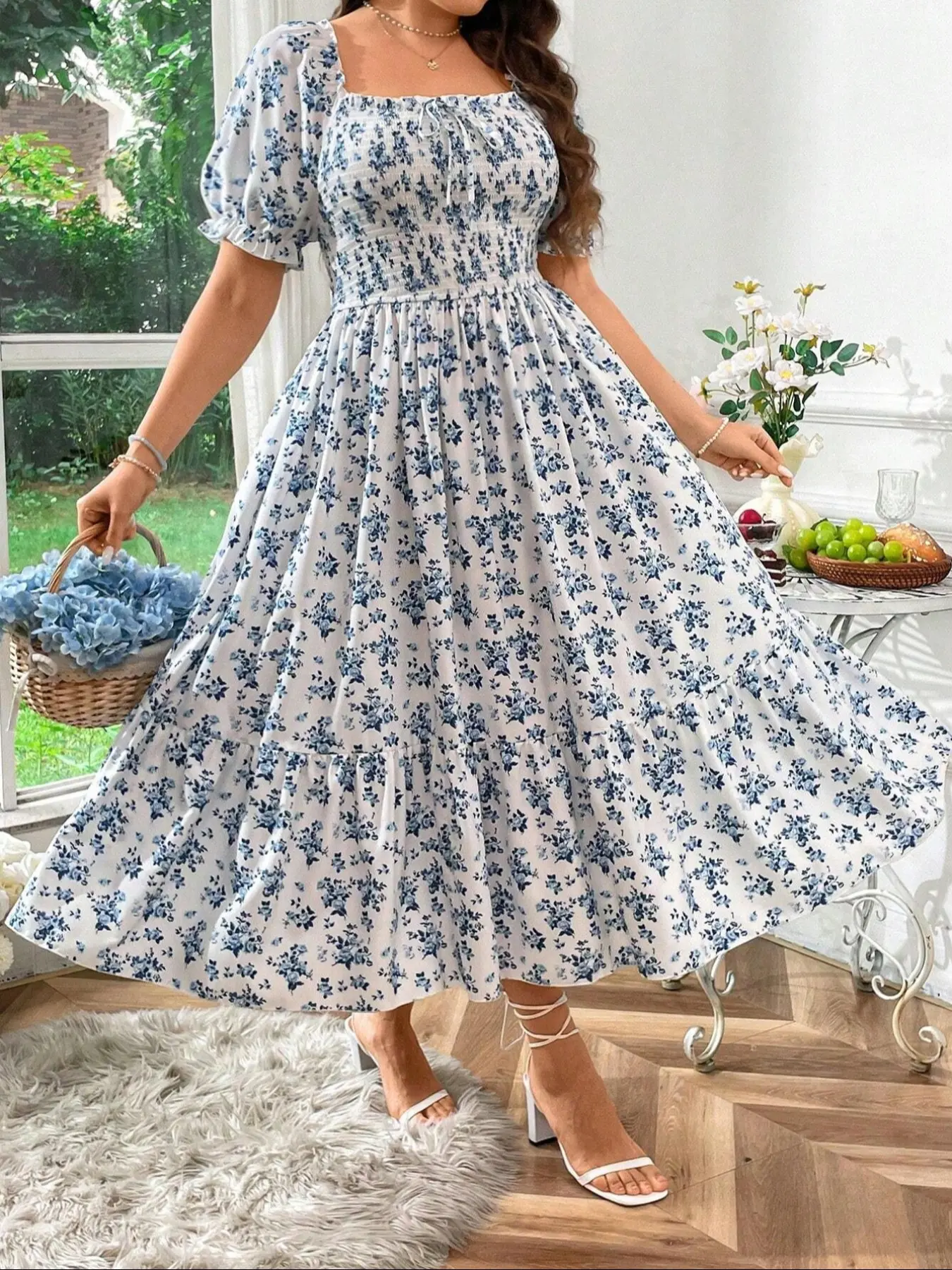 Women's Plus Size Fashion Casual Bohemian Shirred Dress, Floral Pattern, Loose-Fitting Midi Dress, Short Sleeve, All Seasons, Woven Fabric, Casual Wear - TikTok Shop Women's Plus Size Fashion Casual Bohemian Shirred Dress, Floral Pattern, Loose-Fitting Midi Dress, Short Sleeve, All Seasons, Woven Fabric, Casual Wear - TikTok Shop