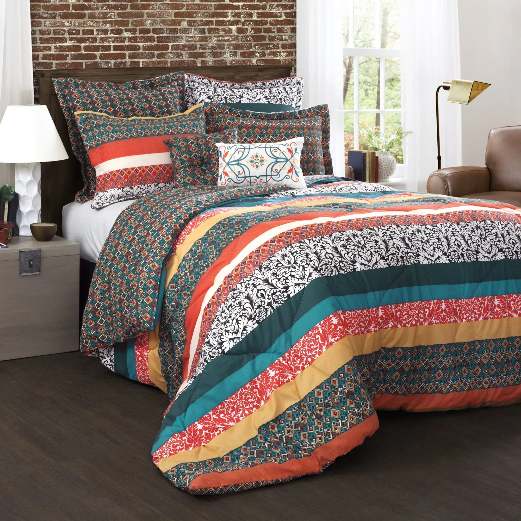 Lush Decor Boho Stripe 5 Or 7 Piece Comforter Set with Colorful Stripes, Multi-Piece Design, Striped Bedding Set, Bedding Set