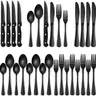Black Stainless Steel Cutlery Set - 24-30 Pieces, 49-pc Tray Storage, 61 Piece Forks Spoons and Knives Set, Mirror-Polish Look, Dishwasher-Safe Home Dining Kitchen Utensils