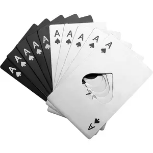 10PCS Ace of Spades Credit Card Bottle Opener – Stainless Steel Beer Cap Opener for Wallet, Pocket, Party, Wedding – Silver/Black